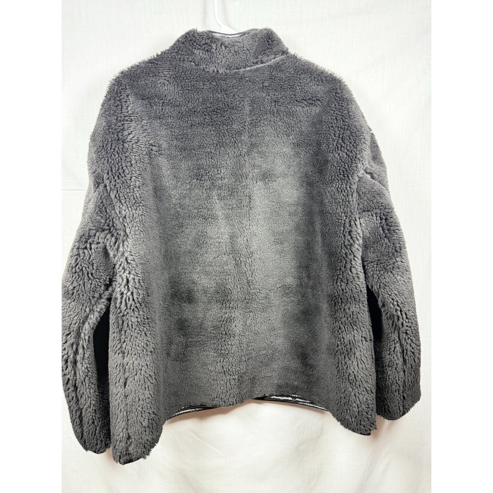 GAP Recycled Sherpa Vegan Leather Trim Jacket Womens L Black Cozy Coat - Picture 9 of 15
